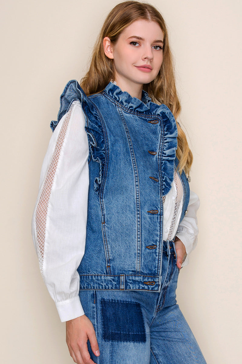 RUFFLE DENIM VEST